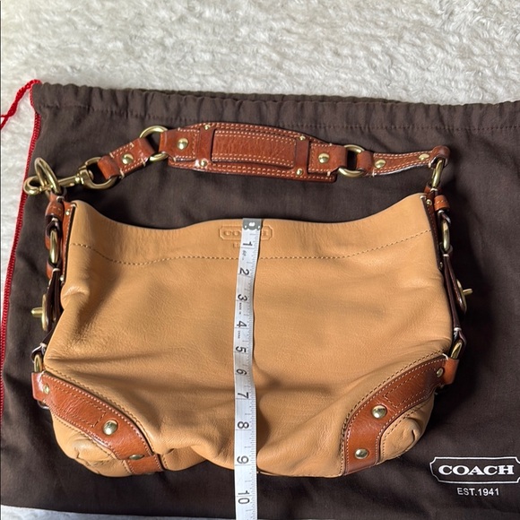 Coach Tan and Brown Leather Shoulder Bag with Gold Hardware - Picture 10 of 10